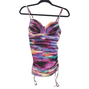 Assets By Spanx Multicolor Purple Pink Blue Tankini Swim Top